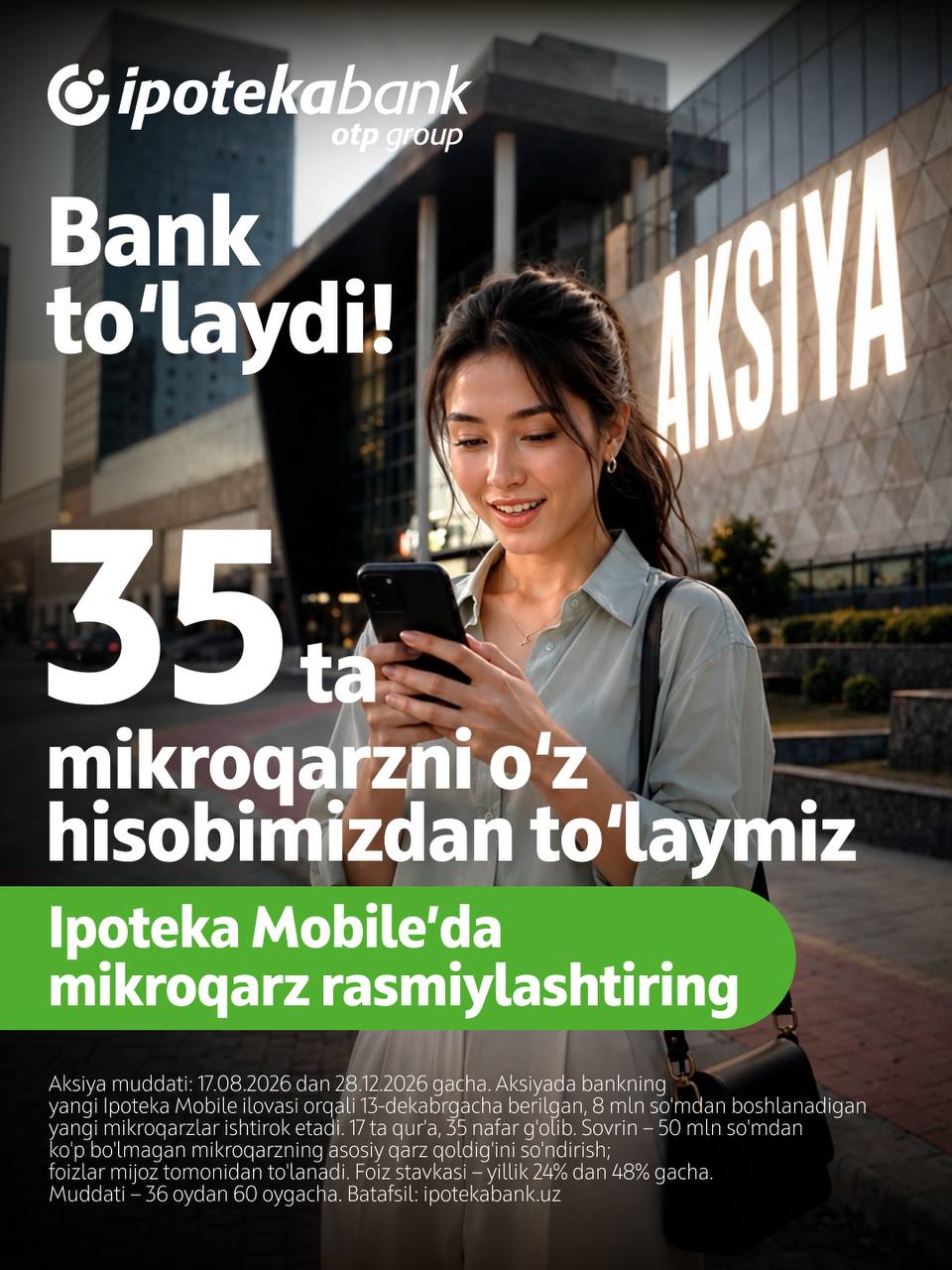 Ipoteka Mobile’da 8 milliondan 50 million so‘mgacha