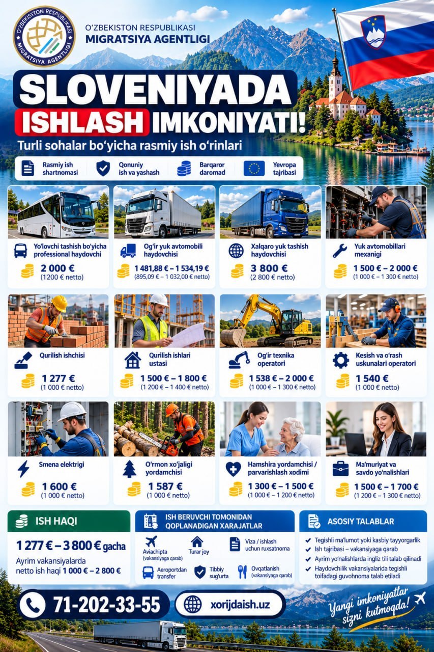 SLOVENIYADA ISHLASHNI XOHLAYSIZMI
