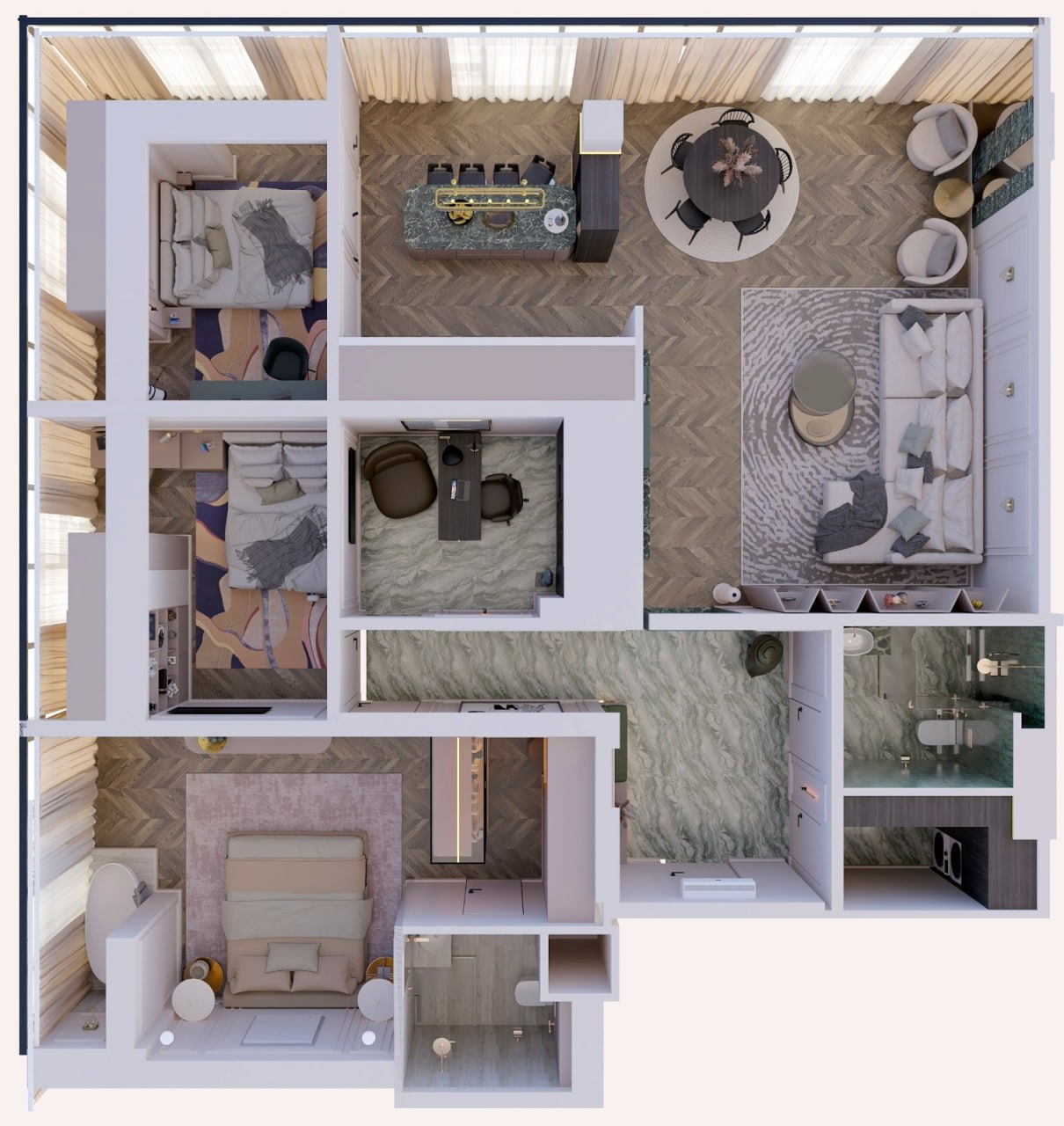 150 m2 3 xonali kvartira — 17/19 qavat