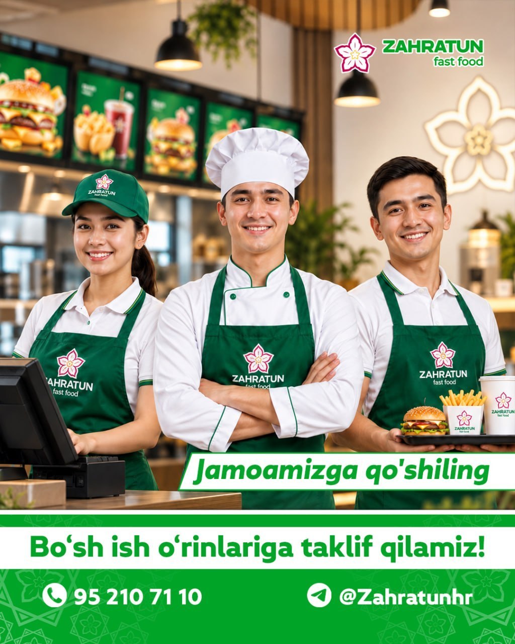 ZAHRATUN FAST FOOD KOSON FILIALIGA XODIMLARNI ISHGA