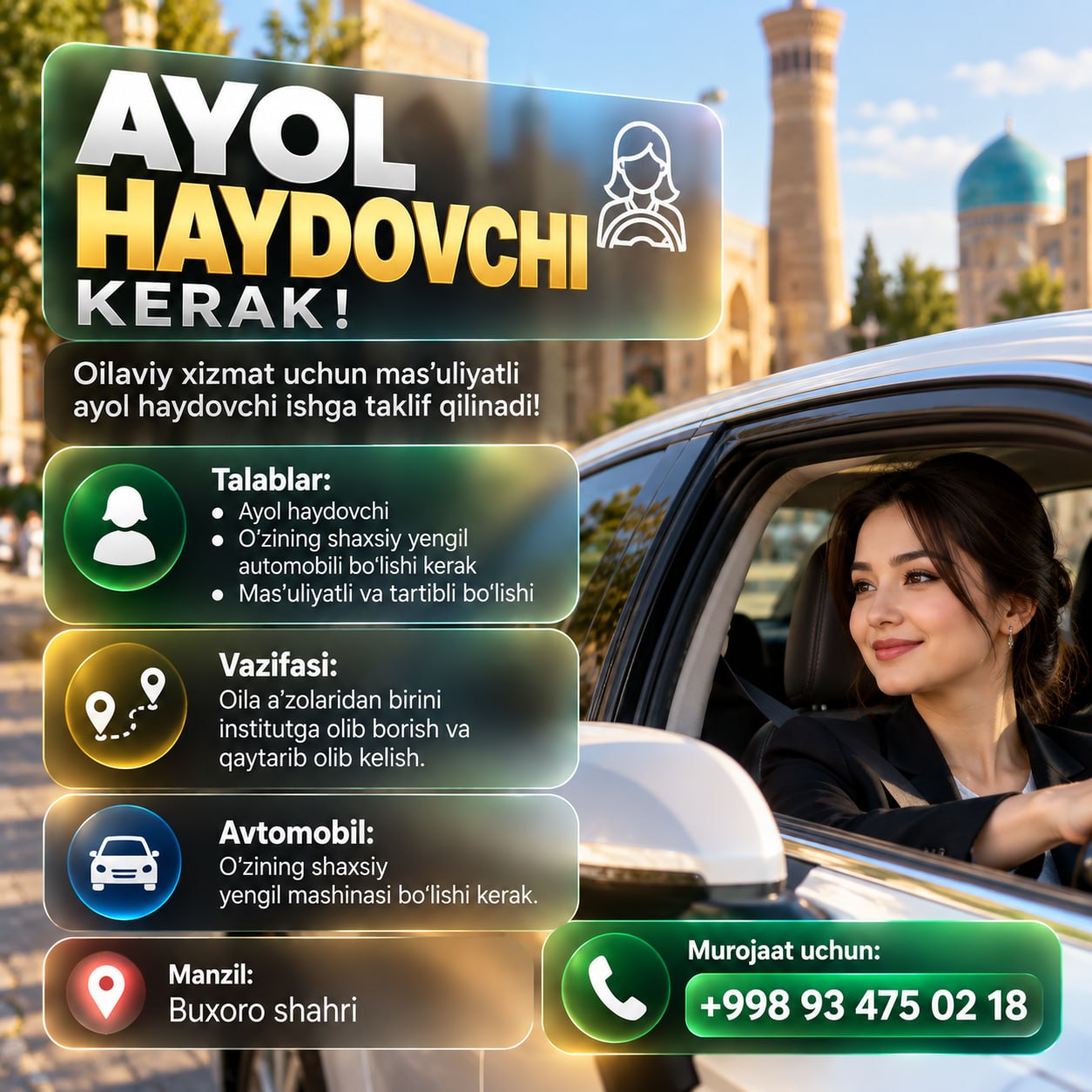 BUXORO SHAHRIDA AYOL HAYDOVCHI KERAK