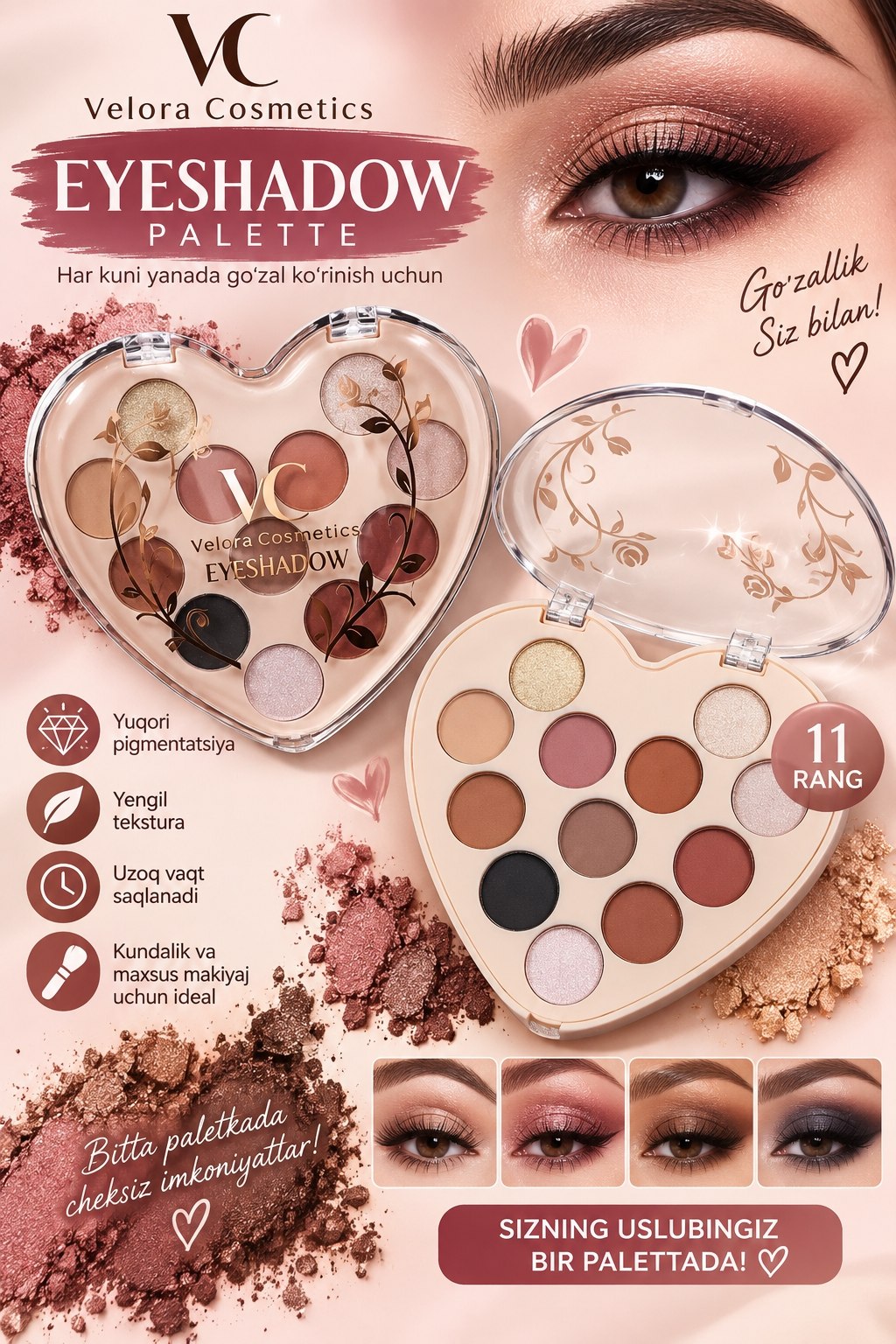 Velora Cosmetics Eyeshadow — 11 xil rang