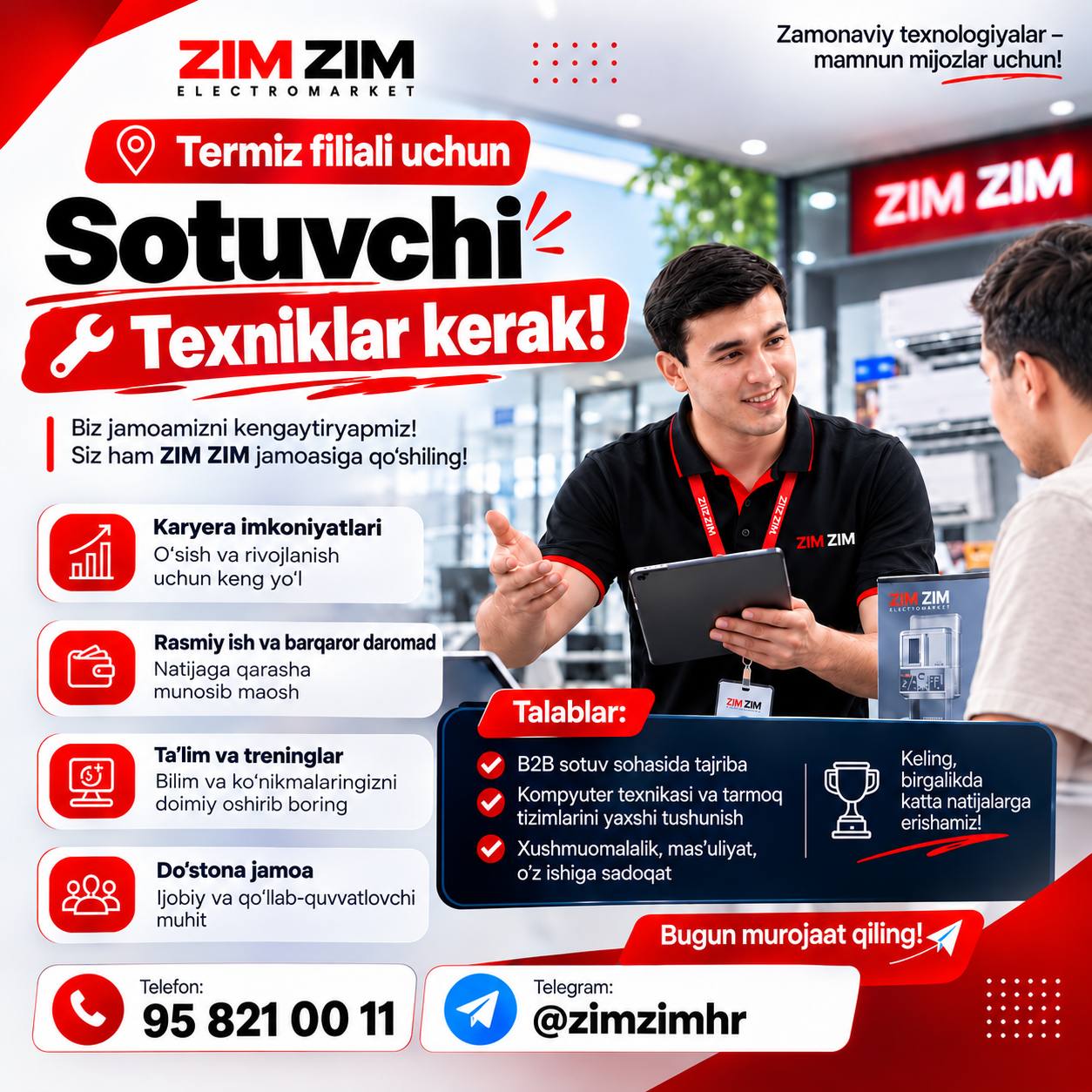 SOTUVCHI VA TEXNIK XODIM KERAK