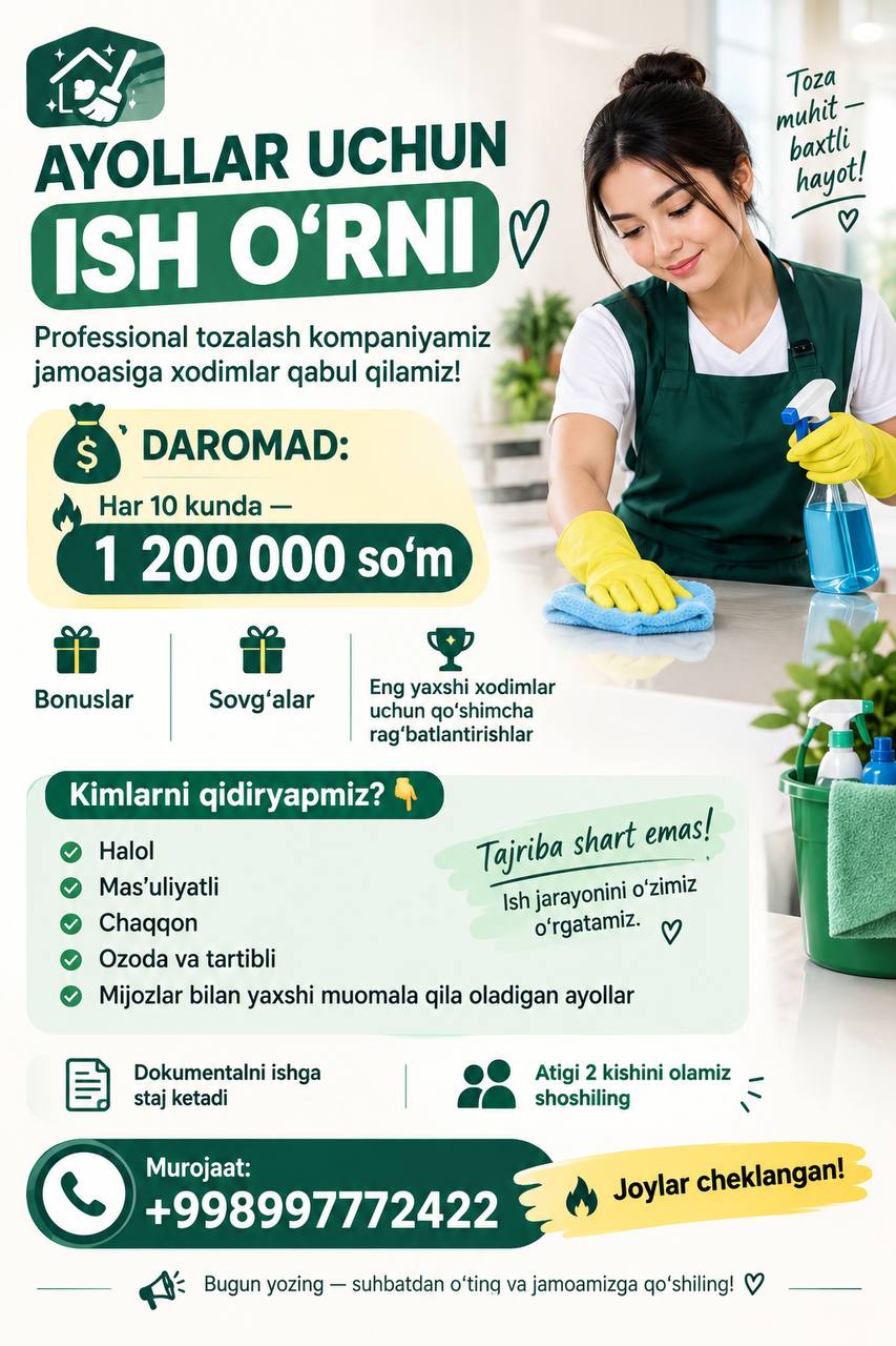 AYOLLAR UCHUN ISH O‘RNI