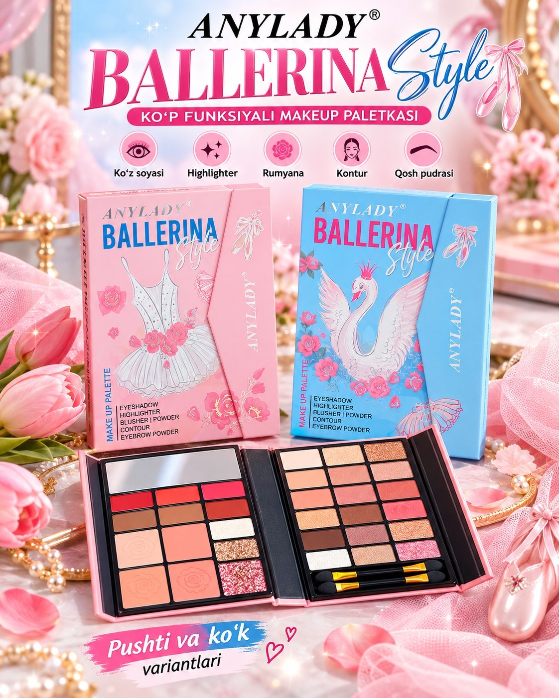 Ballerina Style makiyaj paletkasi — go'zallik sirlaringiz uchun