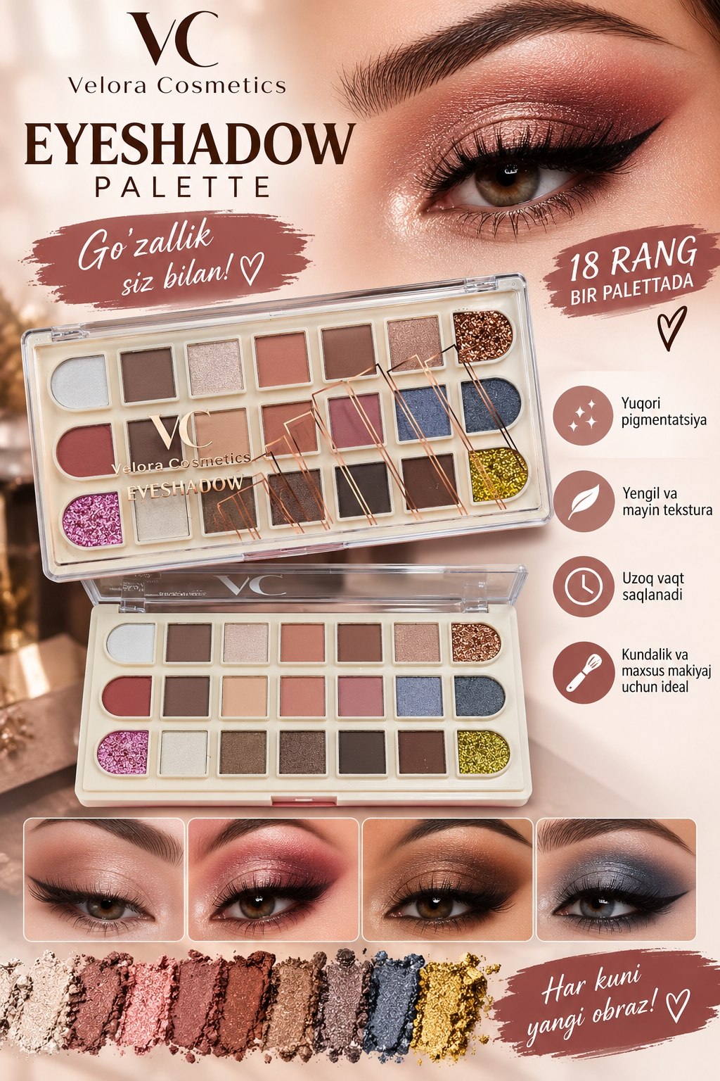Velora Cosmetics Eyeshadow — 18 xil rang