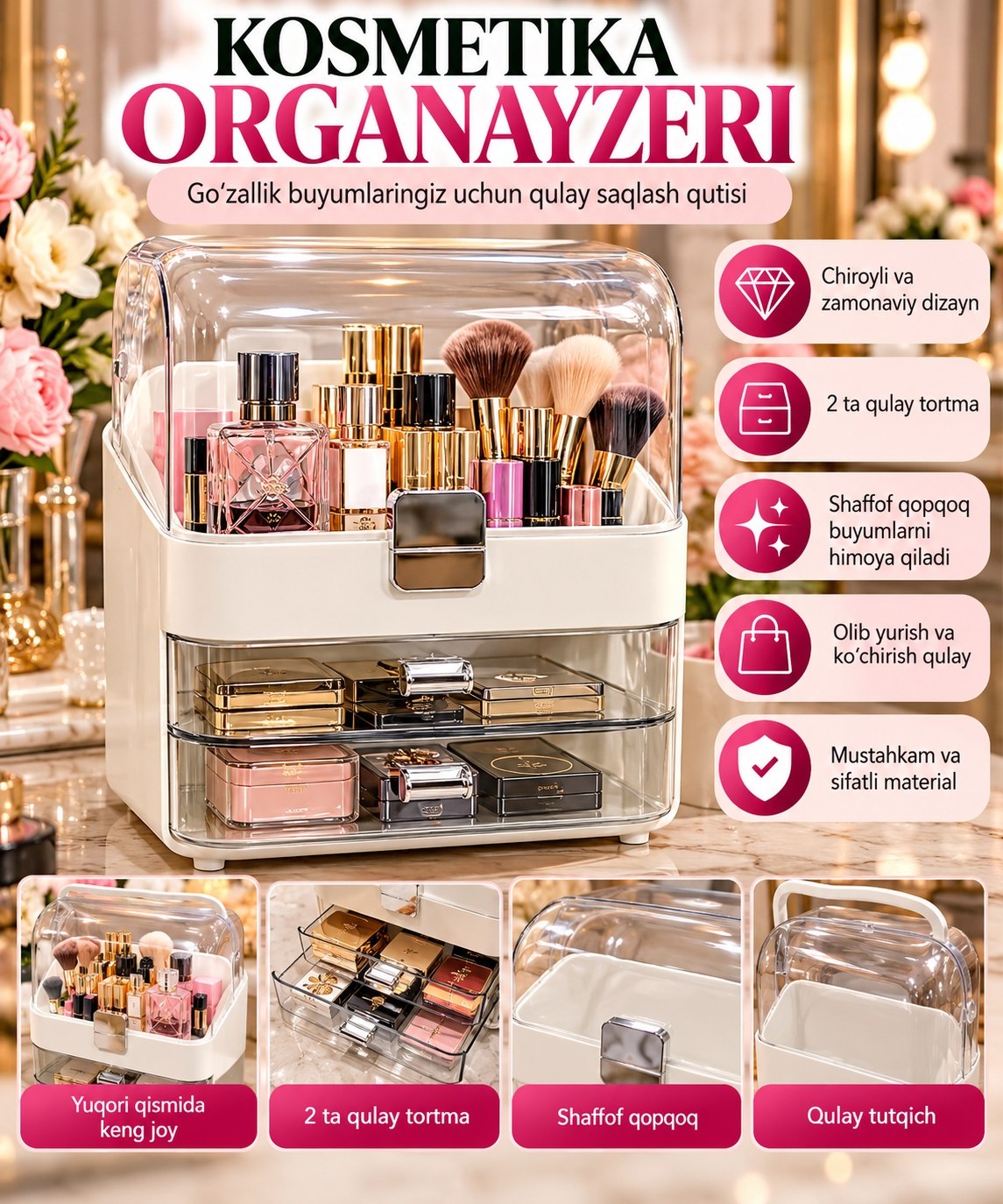 Zamonaviy kosmetika organizatori — oq rang