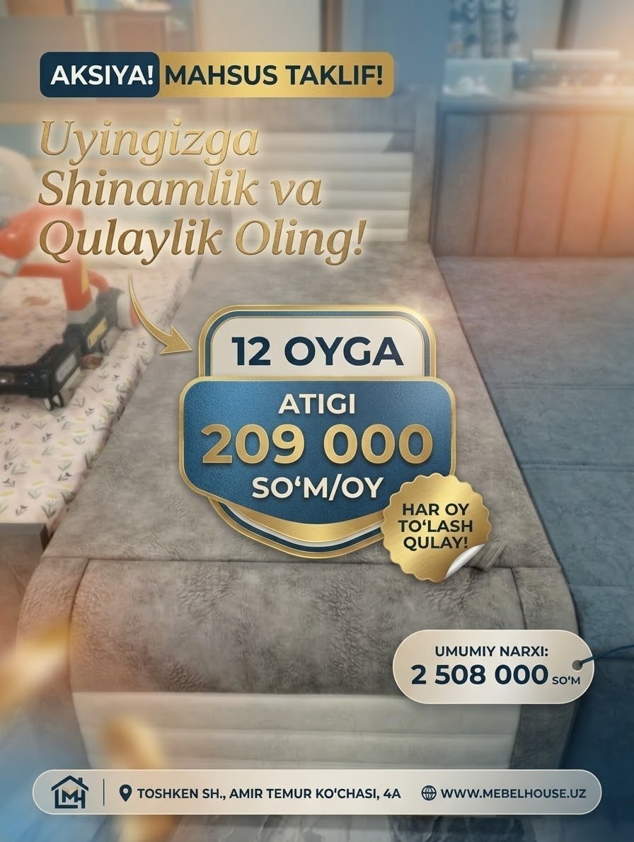 ​ Yetkazib berish va o‘rnatib berish xizmati mavjud