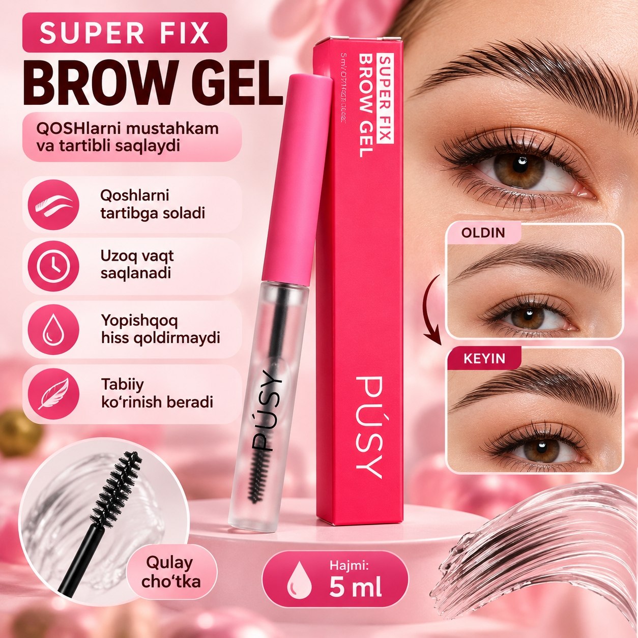 PÚSY SUPER FIX BROW GEL — 5 ml hajm