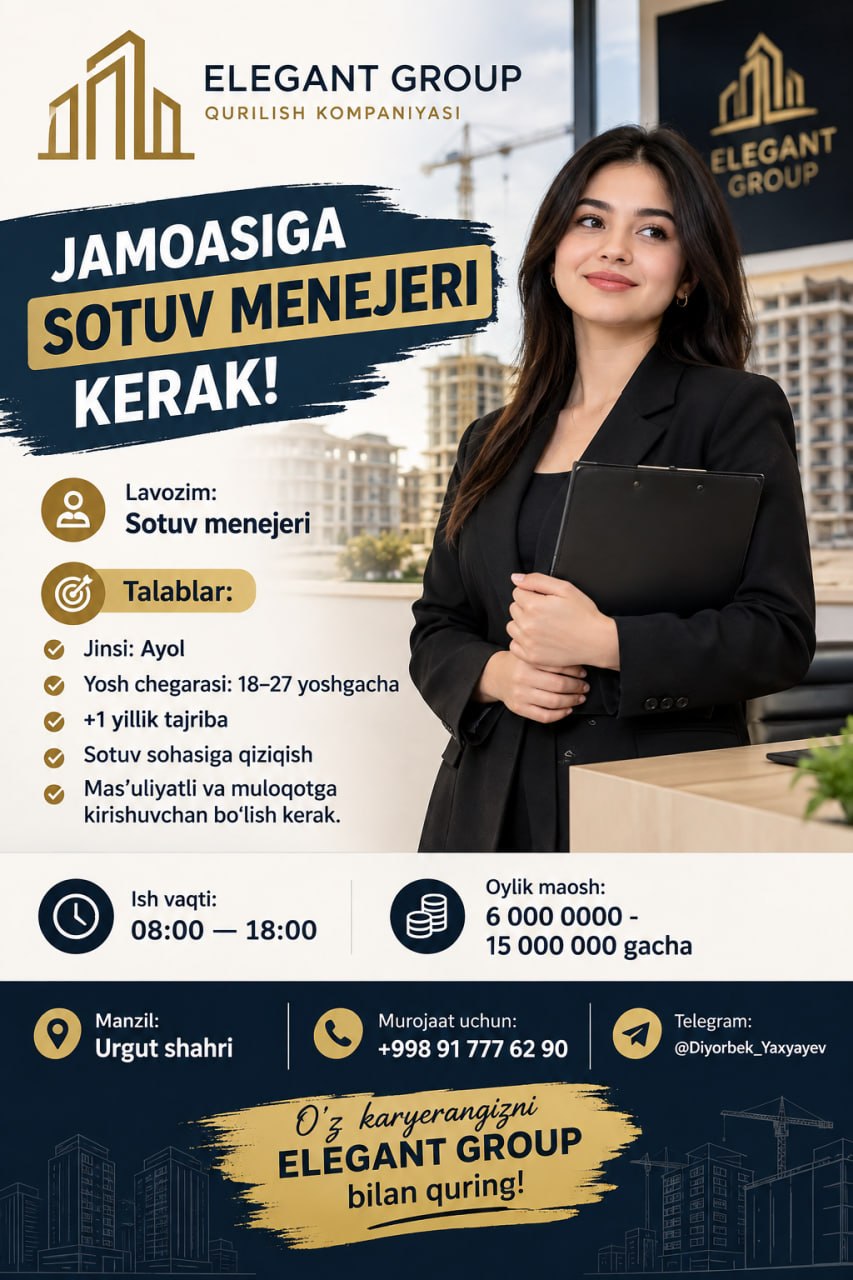 ELEGANT GROUP QURILISH KOMPANIYASI JAMOASIGA SOTUV
