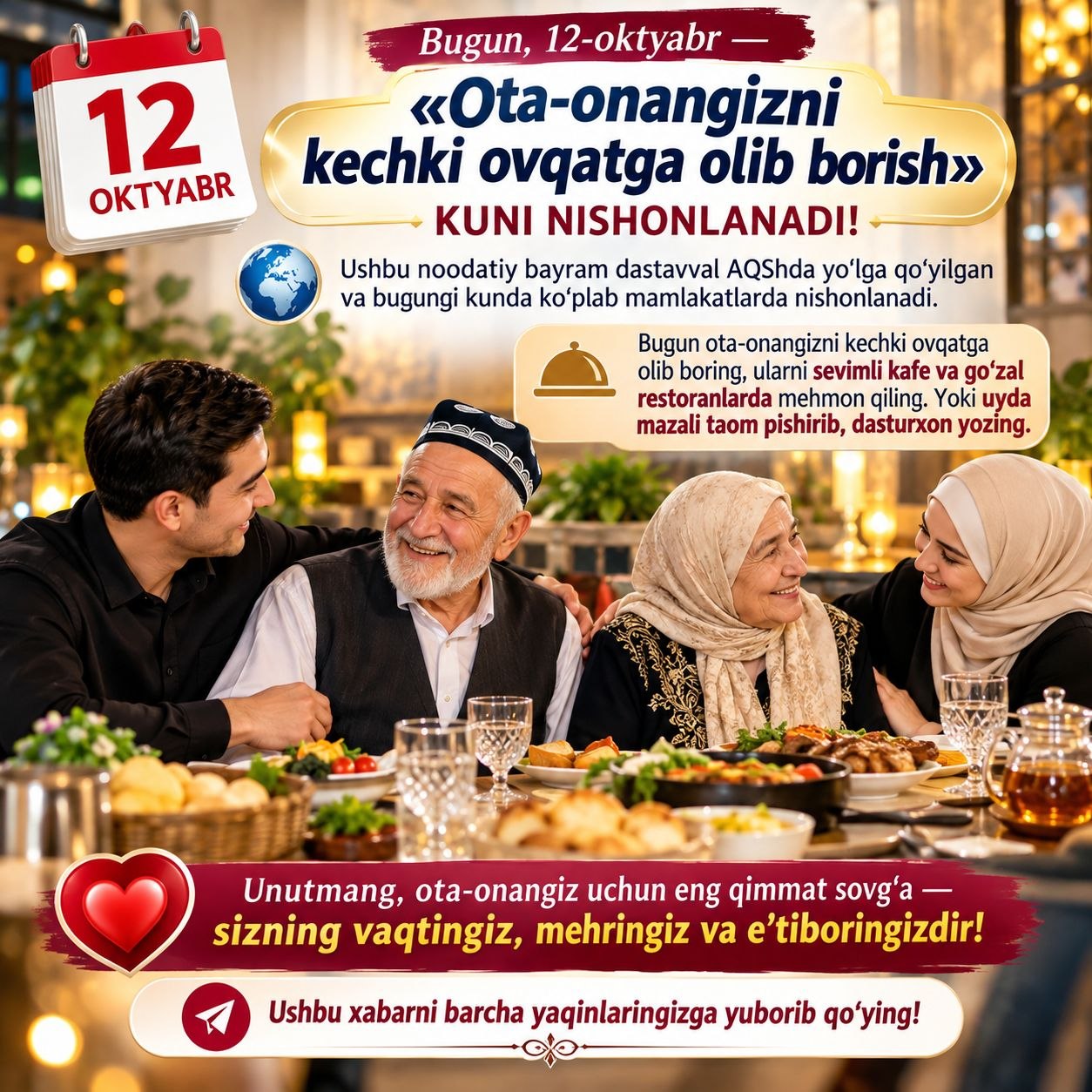 Bugun ota-onangizni sevimli restoran yoki kafelariga