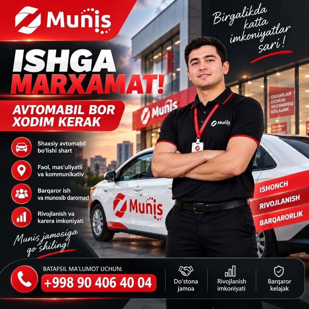 MUNIS SAVDO MARKAZIGA HAYDOVCHILAR KERAK