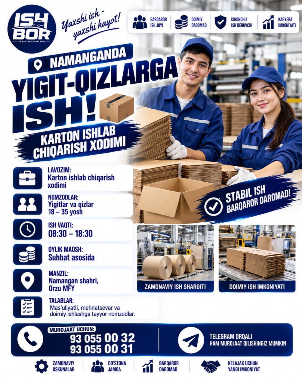NAMANGANDA ISH QIDIRAYOTGAN YIGIT-QIZLAR UCHUN YANGI