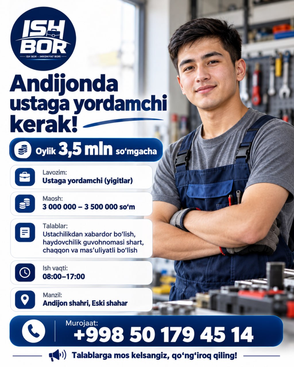 Andijonda ustachilikdan xabari bor yigitlar kerak