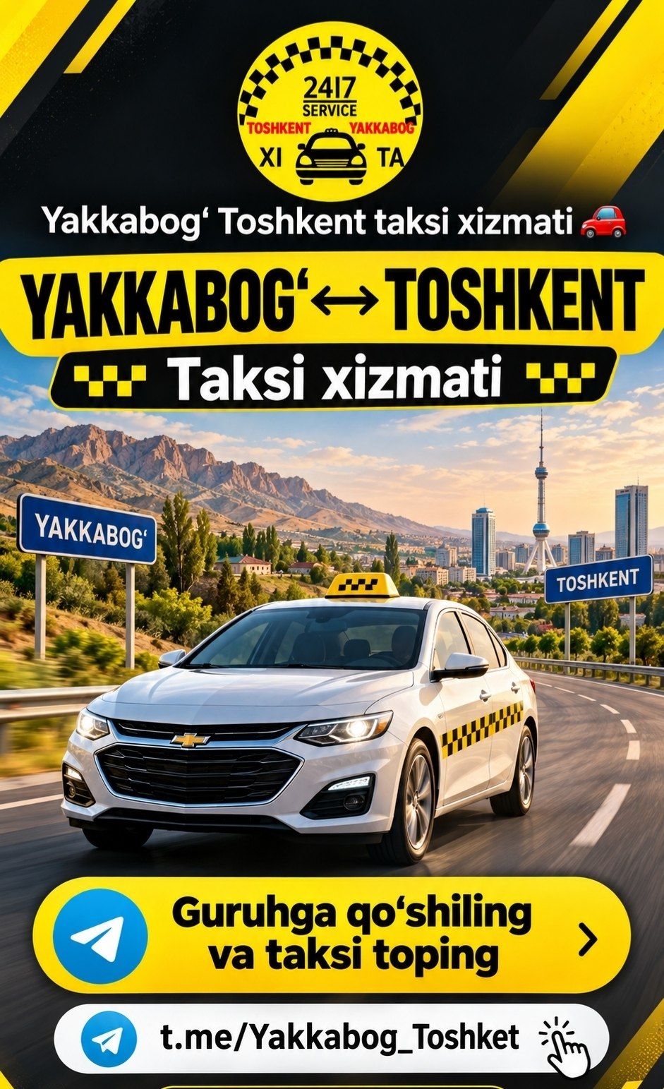 Yakkabog‘ Toshkent yo‘nalishida taksi kerakmi