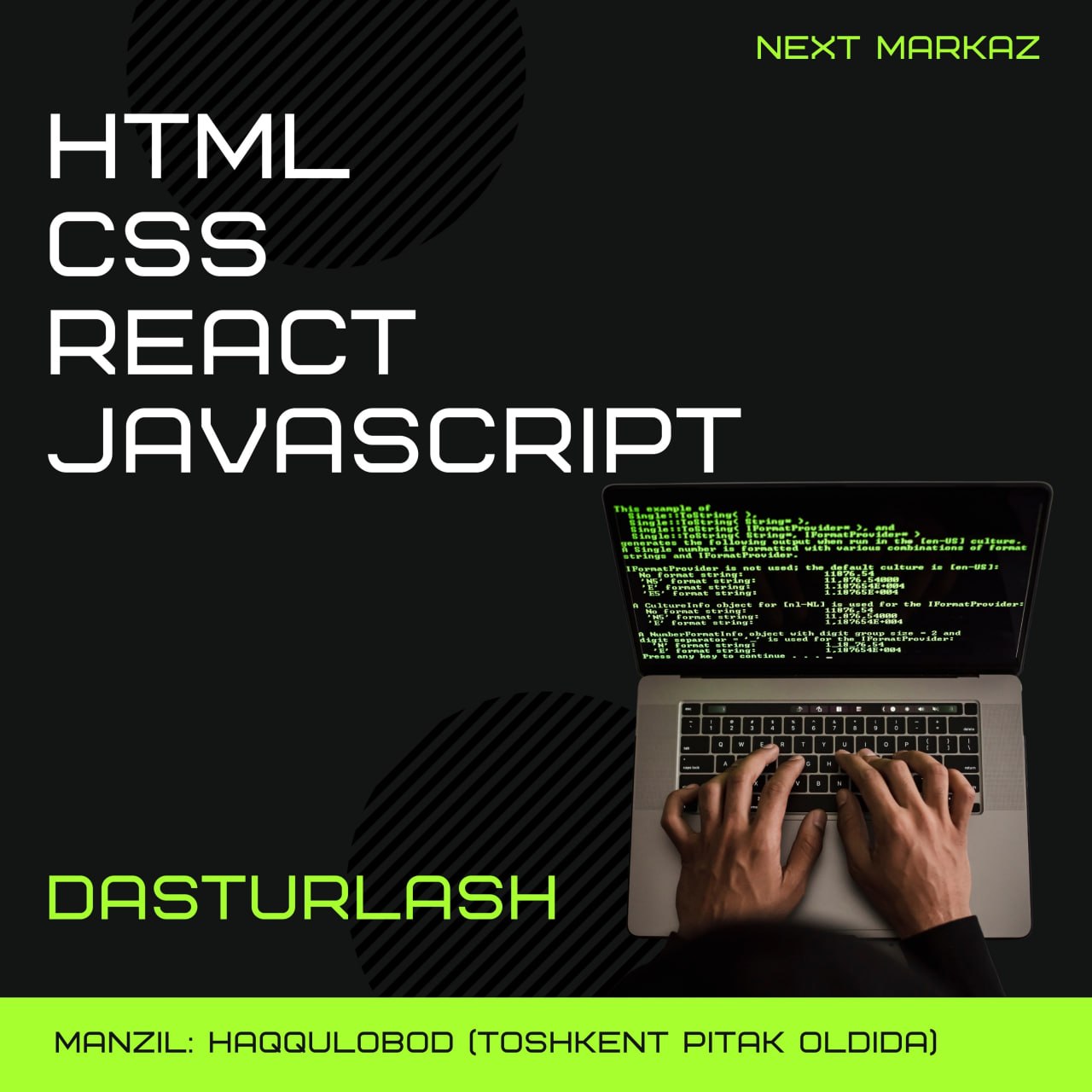 HTML CSS JavaScript React dasturlash tillari kursi