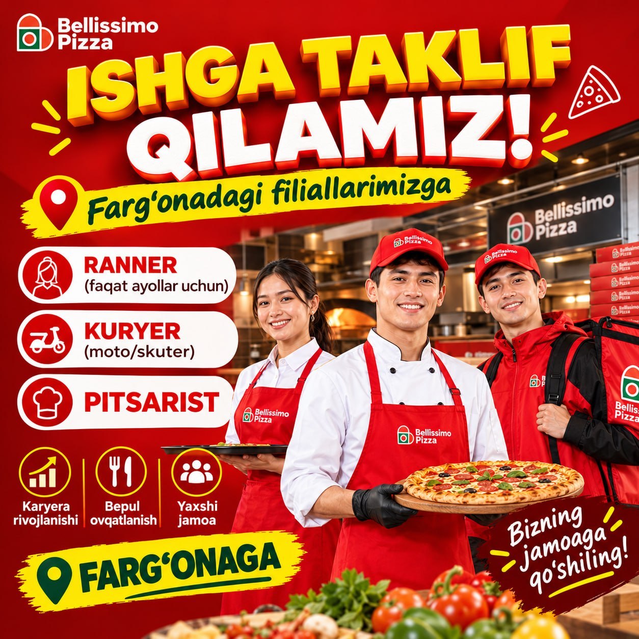 Bellissimo Pizza jamoasiga yangi xodimlar ranner