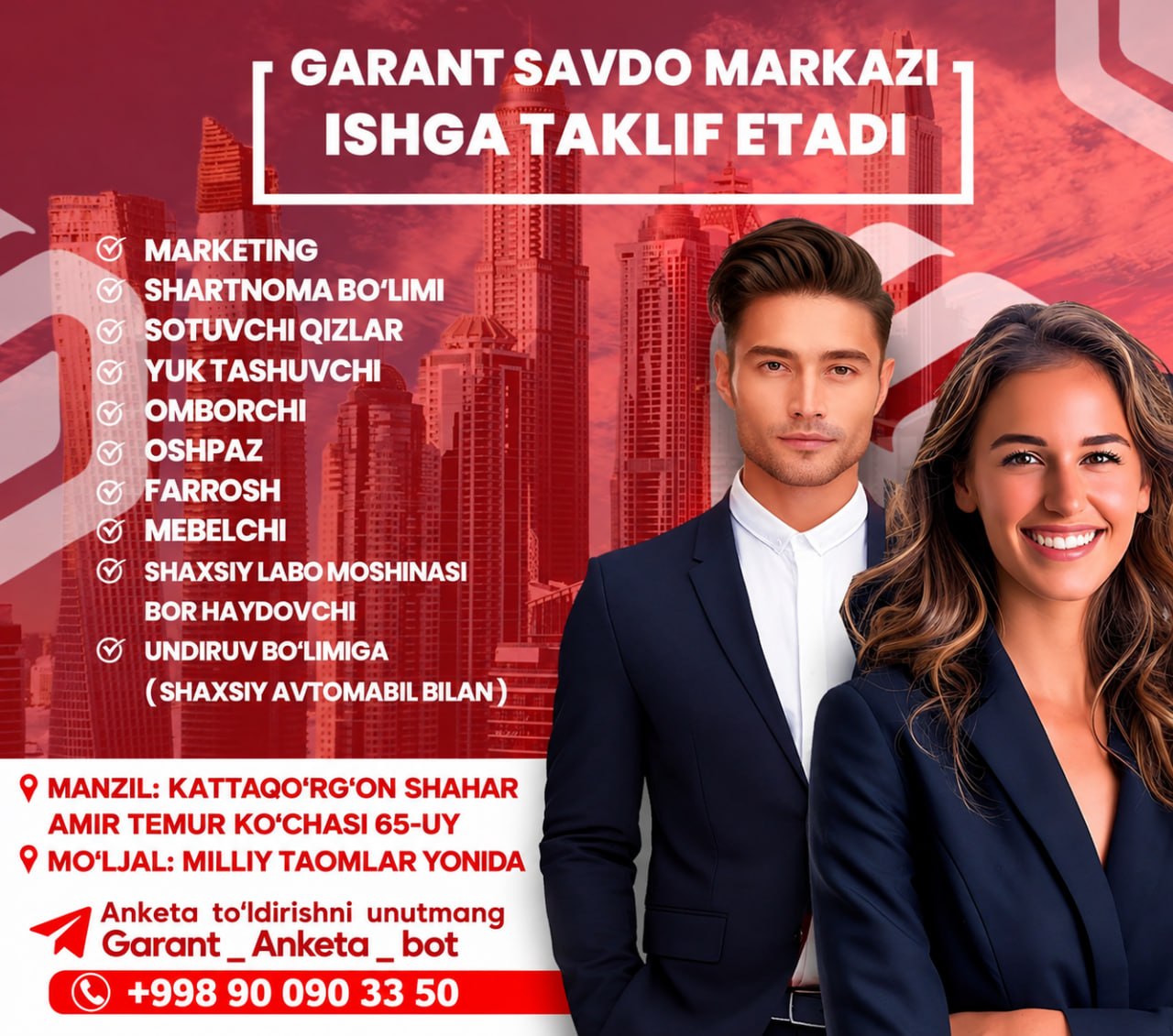 Garant Savdo Markaziga ishga taklif qilamiz (Marketing