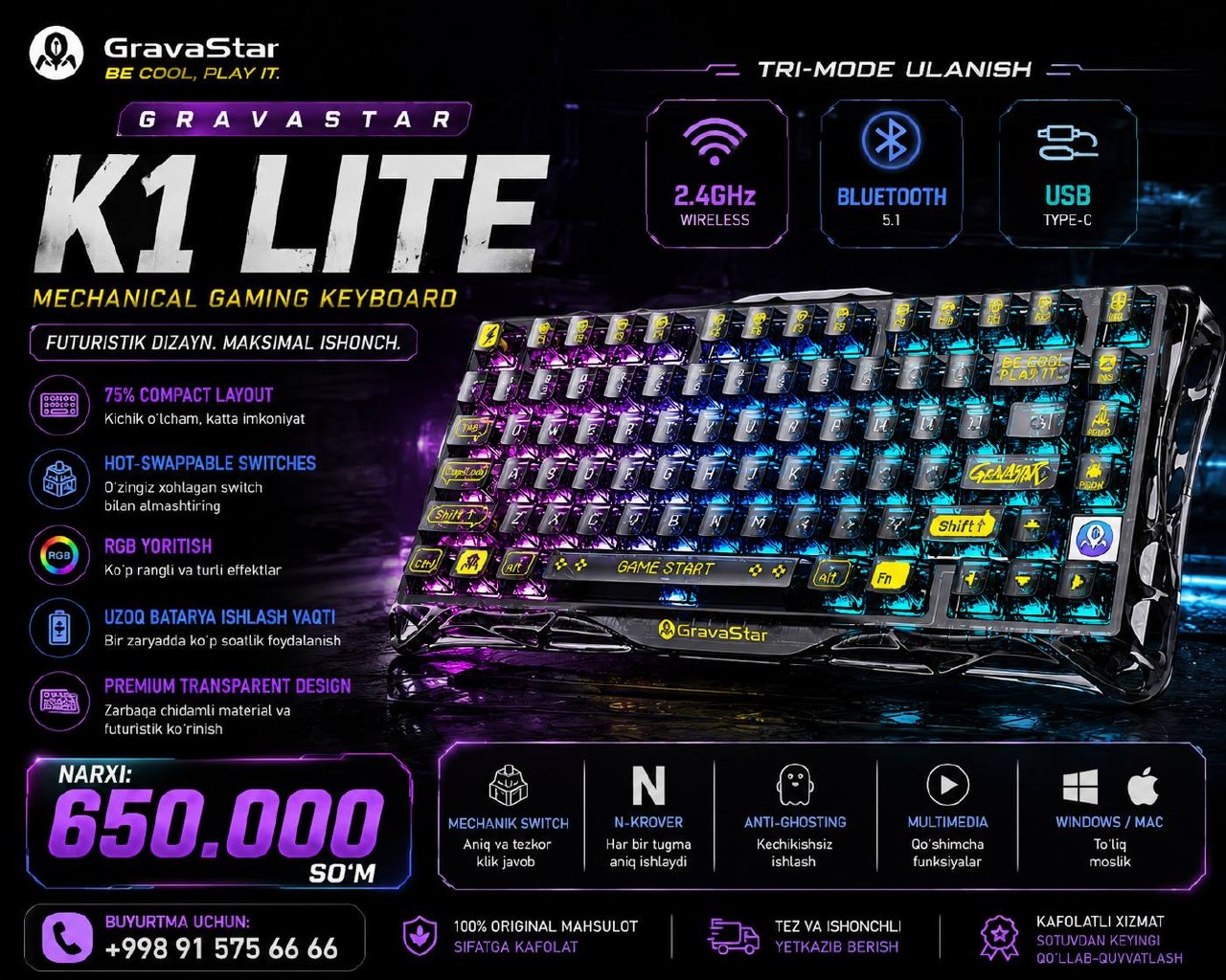 GRAVASTAR K1 LITE — o'yin va ish uchun ideal