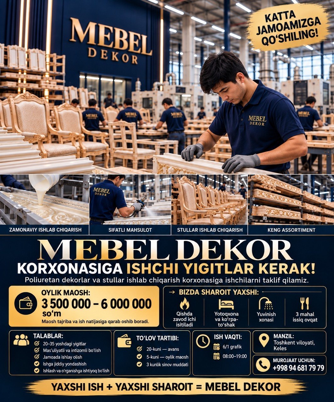 20–35 YOSHDAMISIZ MEBEL DEKOR’DA ISH BOR