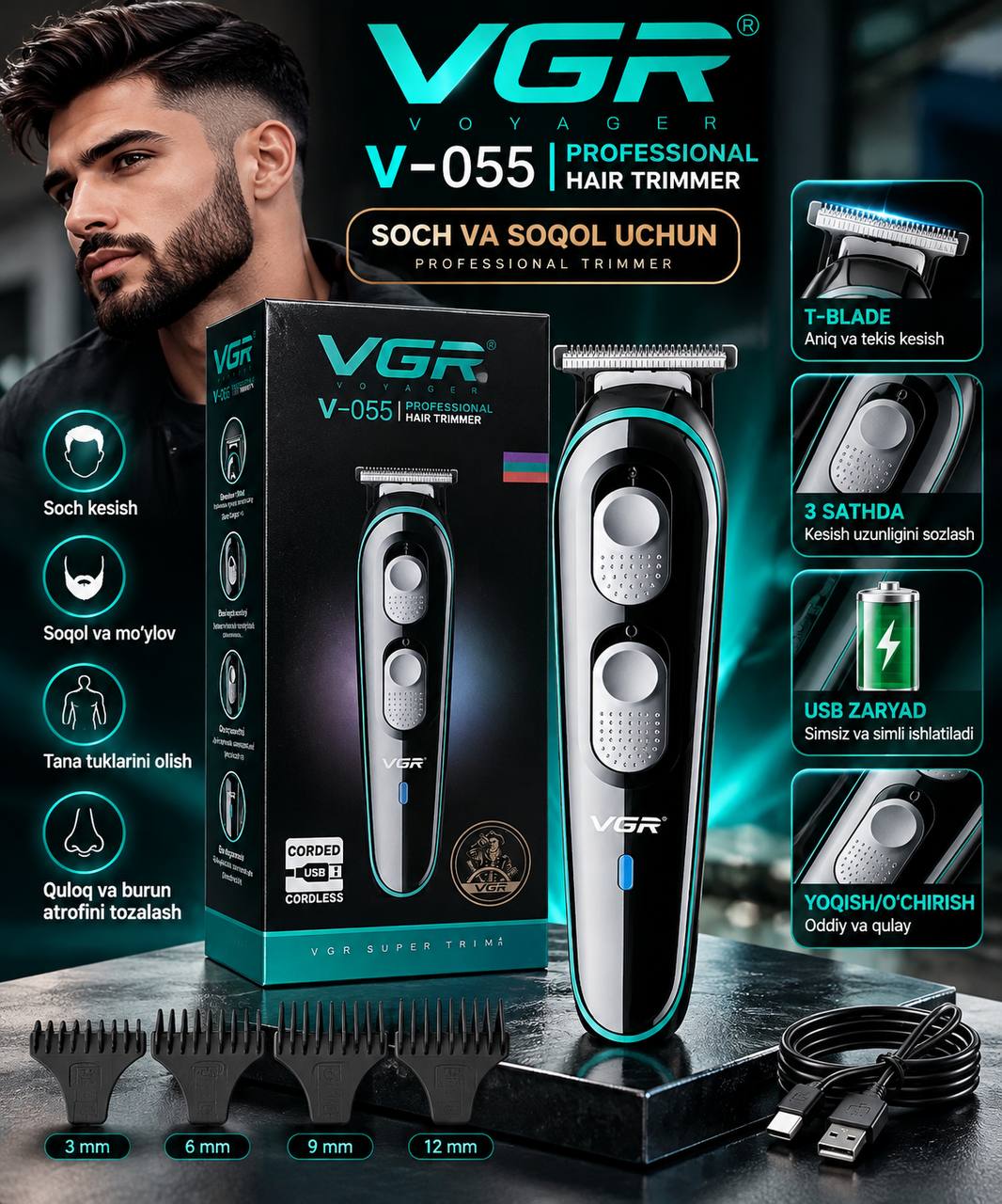VGR V-055 Professional Trimmer — qulay dizayn