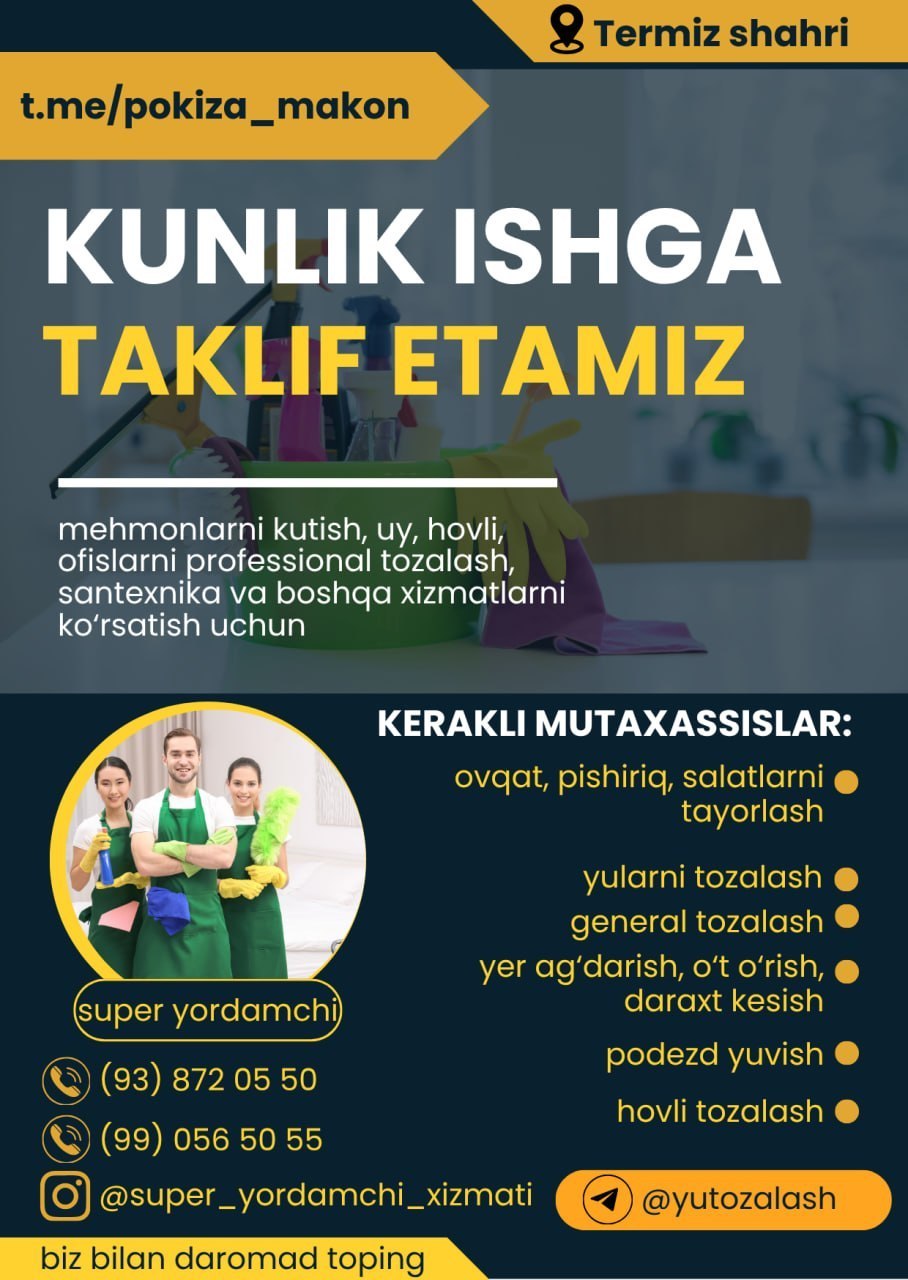 Klining xizmatiga kunlik ish