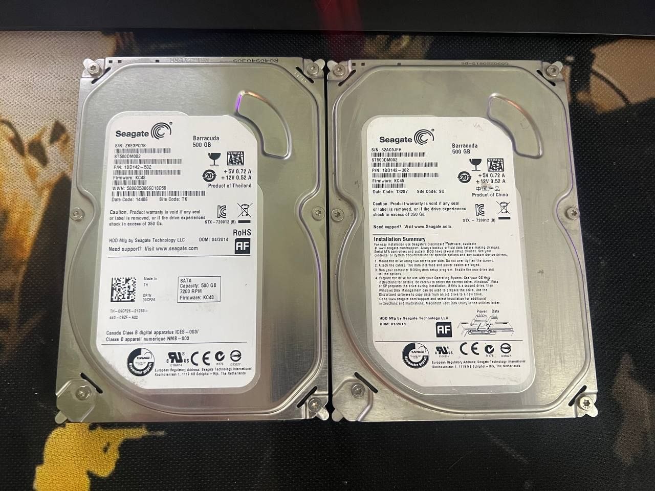 Seagate va Toshiba 500GB HDD, 100% holat