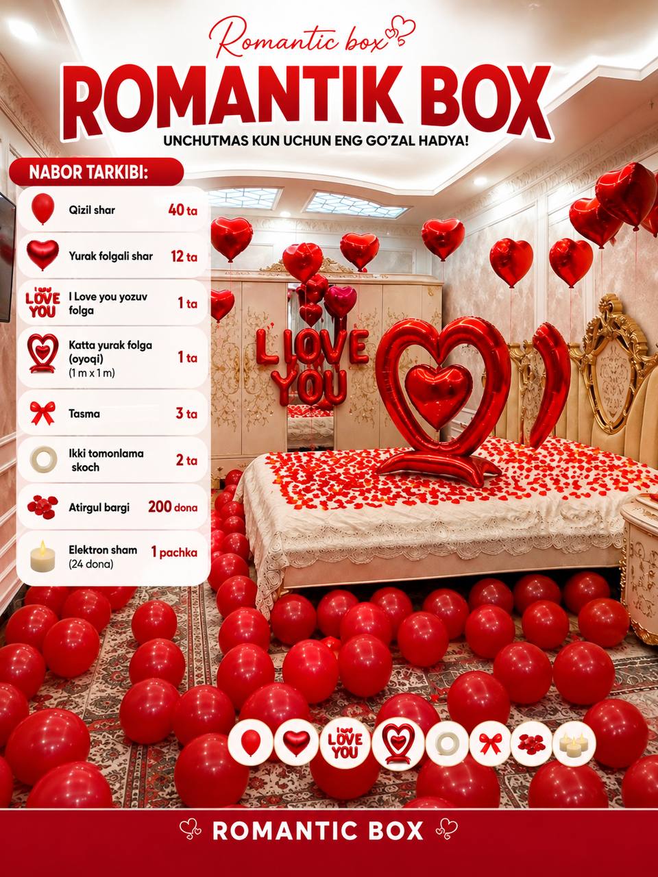 Romantik box — sevgi syurprizi to'plami