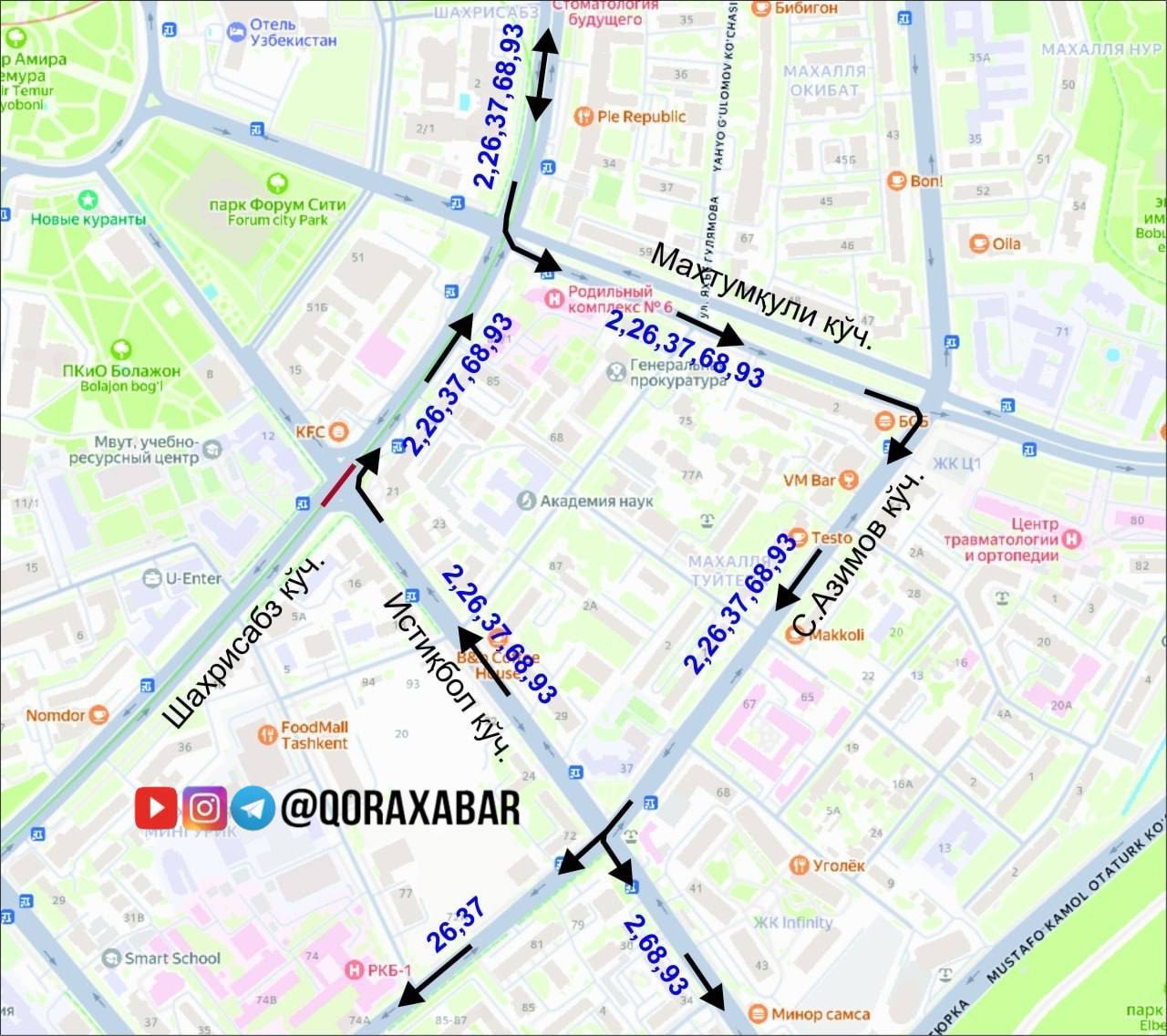 ‼ Тошкентда BRT йўлаги қурилиши сабабли 5 та автобус