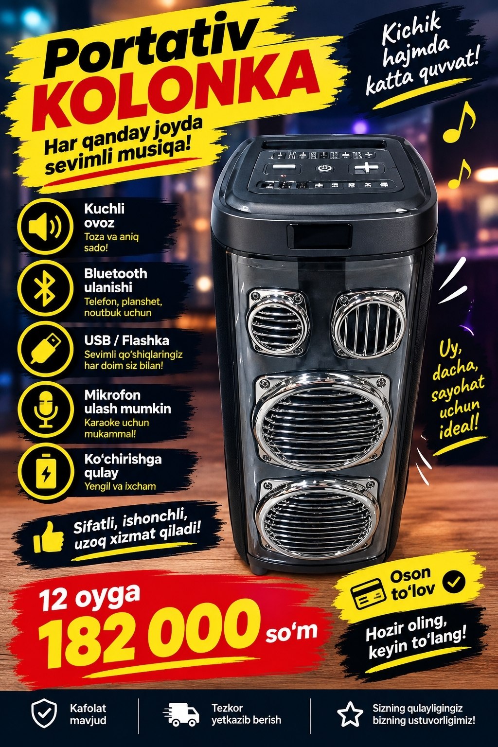 Kuchli ovozli kolonka — karaoke uchun ideal