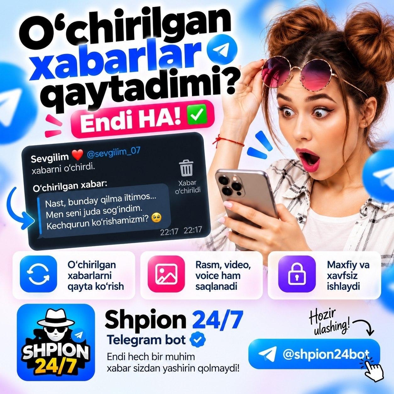 O‘CHIRILGAN XABARLARNI KO‘RISH MUMKIN