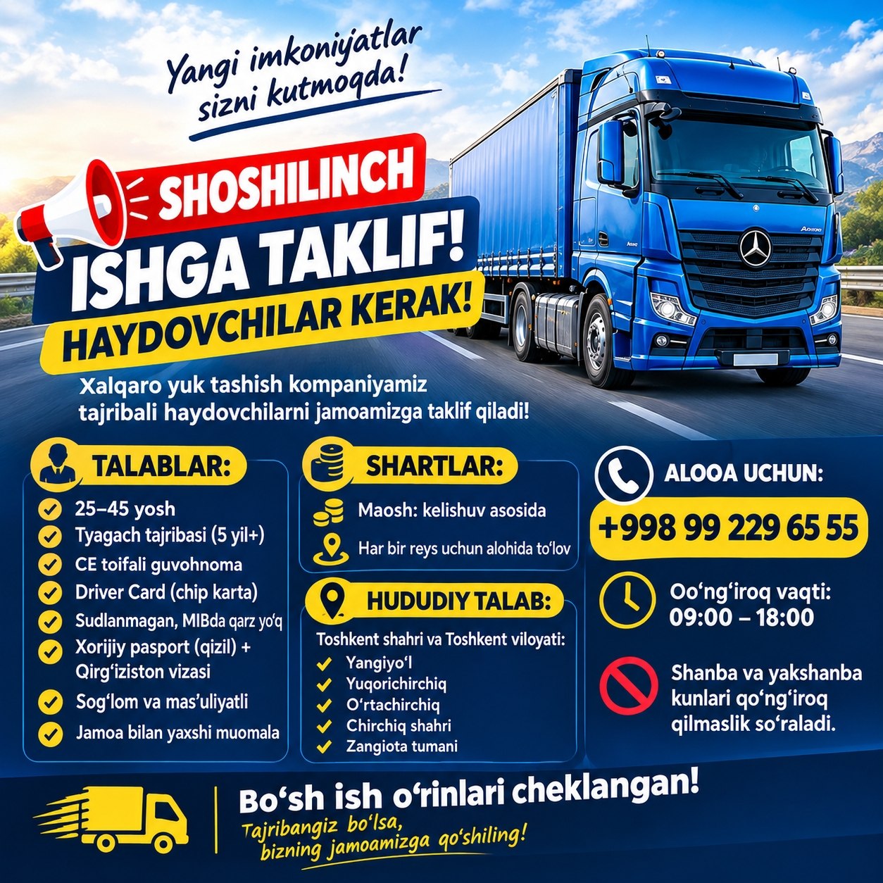 ISHGA TAKLIF HAYDOVCHILAR KERAK