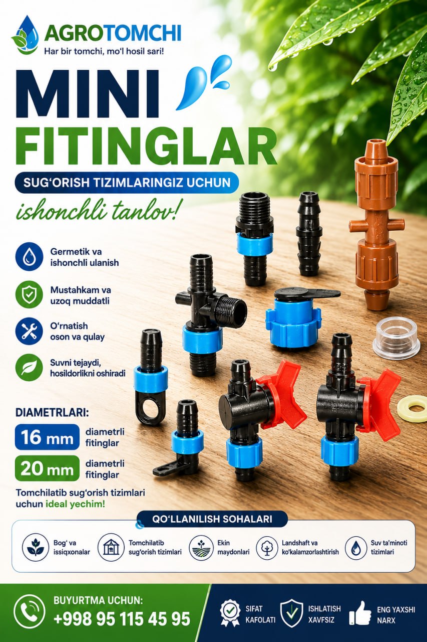 Tomchilatib sug‘orish tizimlari uchun 16 mm va 20 mm