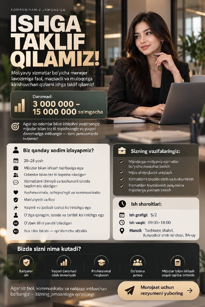 Menejer - Konsultant lavozimiga faol maqsadli va