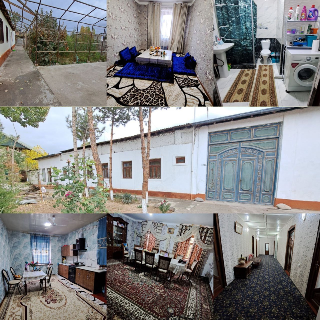 7 xonali keng hovli — issiq pol, mevali daraxtlar