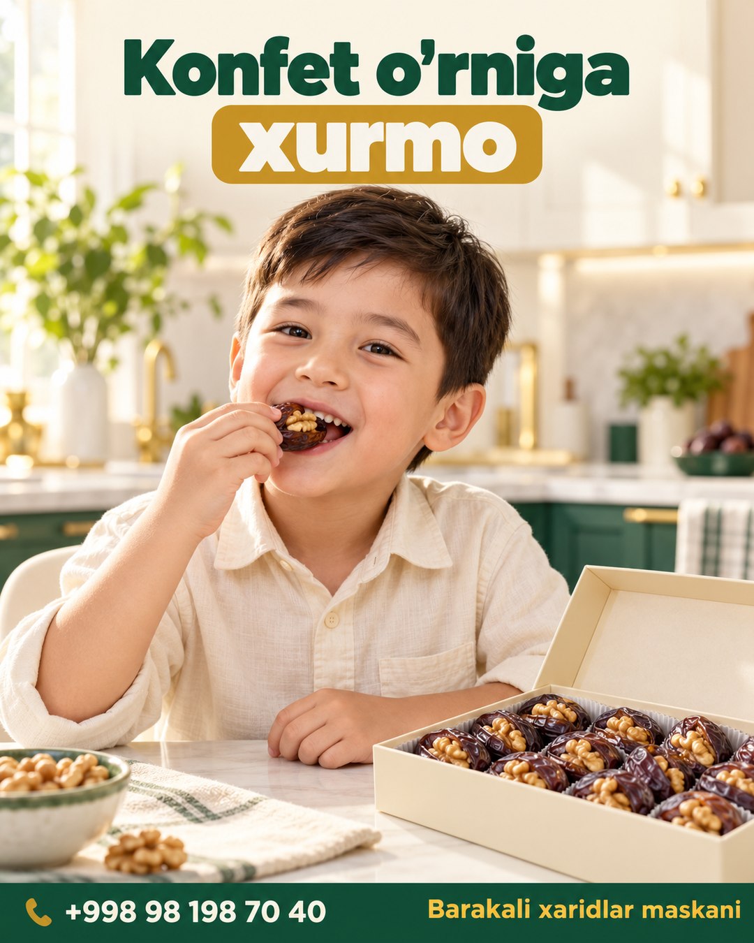 Ichiga yong'oq solingan xurmo — "tabiiy konfet"