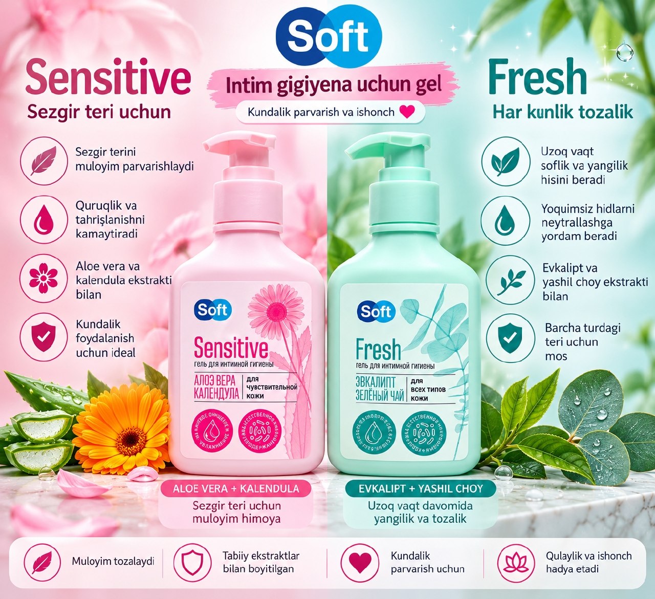 Intim gigiyena geli — Aloe vera va evkalipt