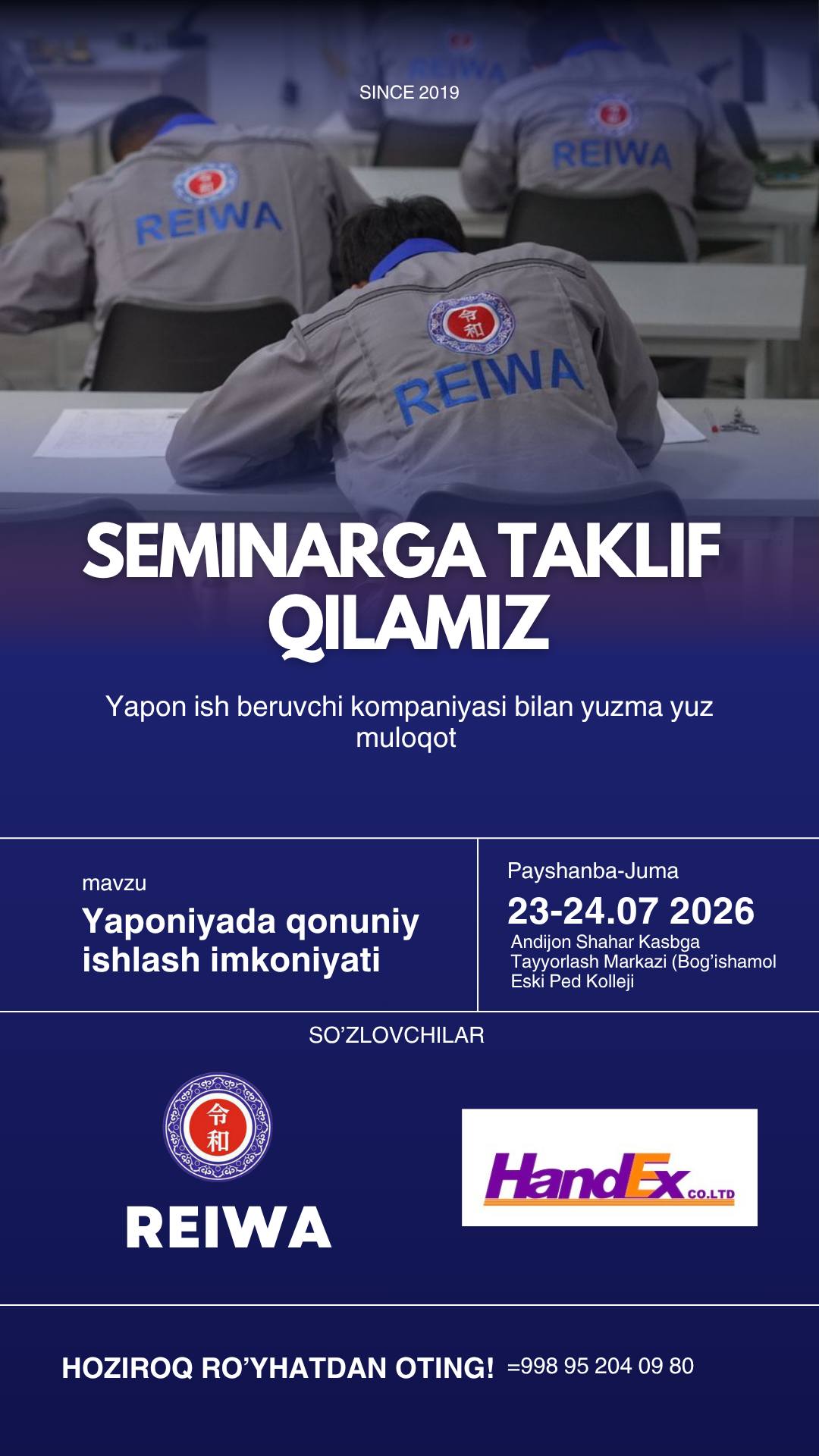 Sizni Yaponiyada ishga taklif qilamiz
