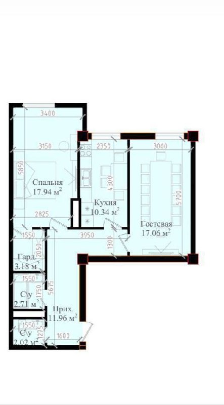 3 xonali yangi kvartira — 65.21 m²