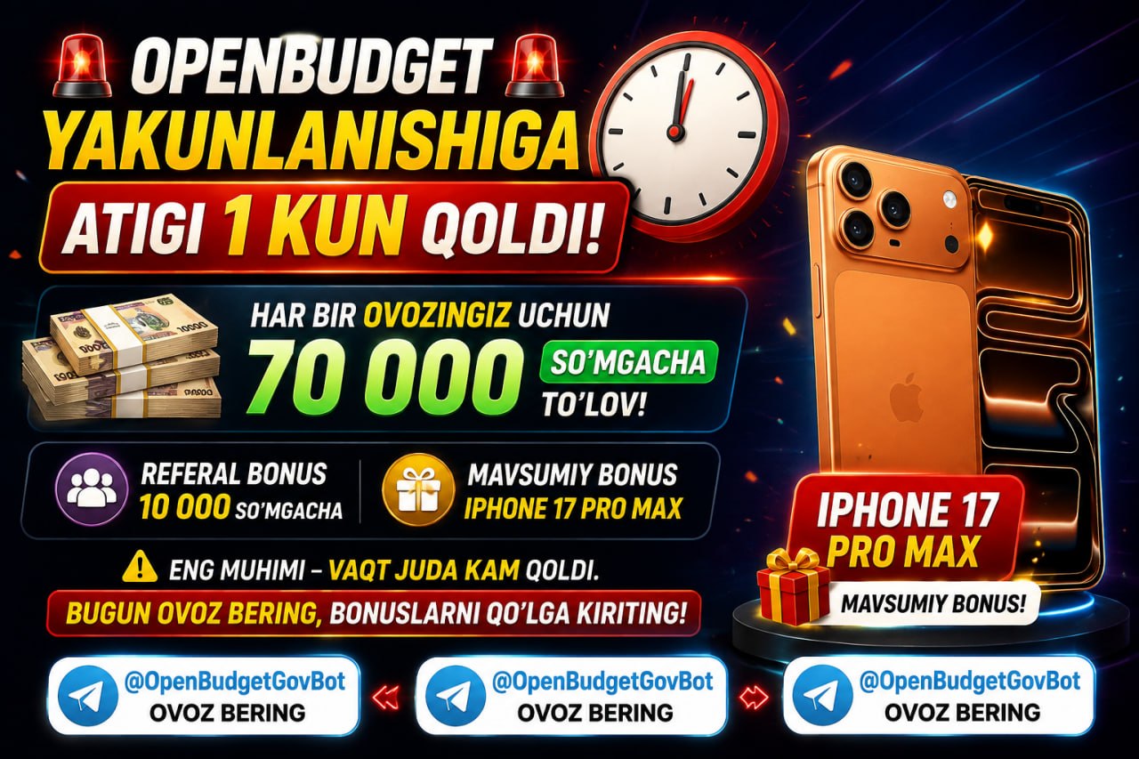 OPENBUDGET YAKUNLANISHIGA 1 ⃣ KUNDAN KAM VAQT QOLDI