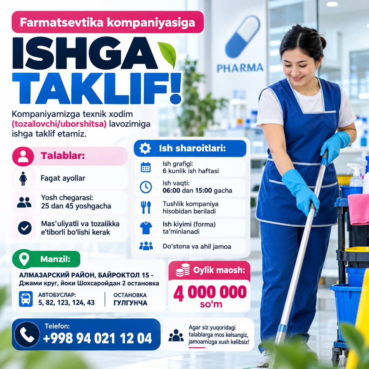 Farmatsevtika kompaniyasiga ishga taklif