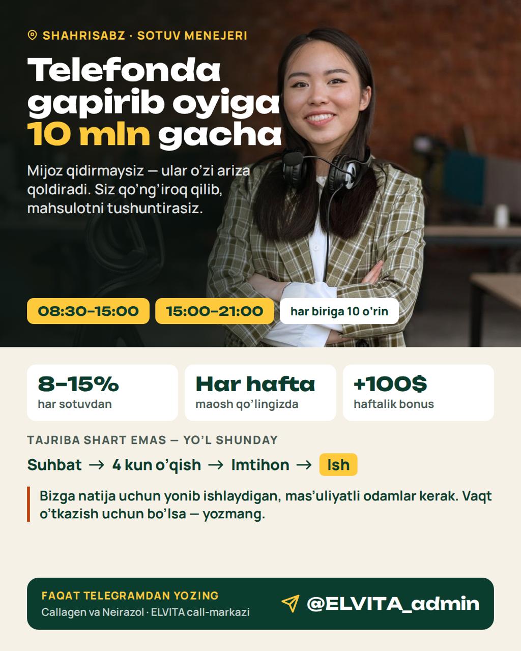 Biz ELVITA call-markazimiz Callagen va Neirazol tabiiy