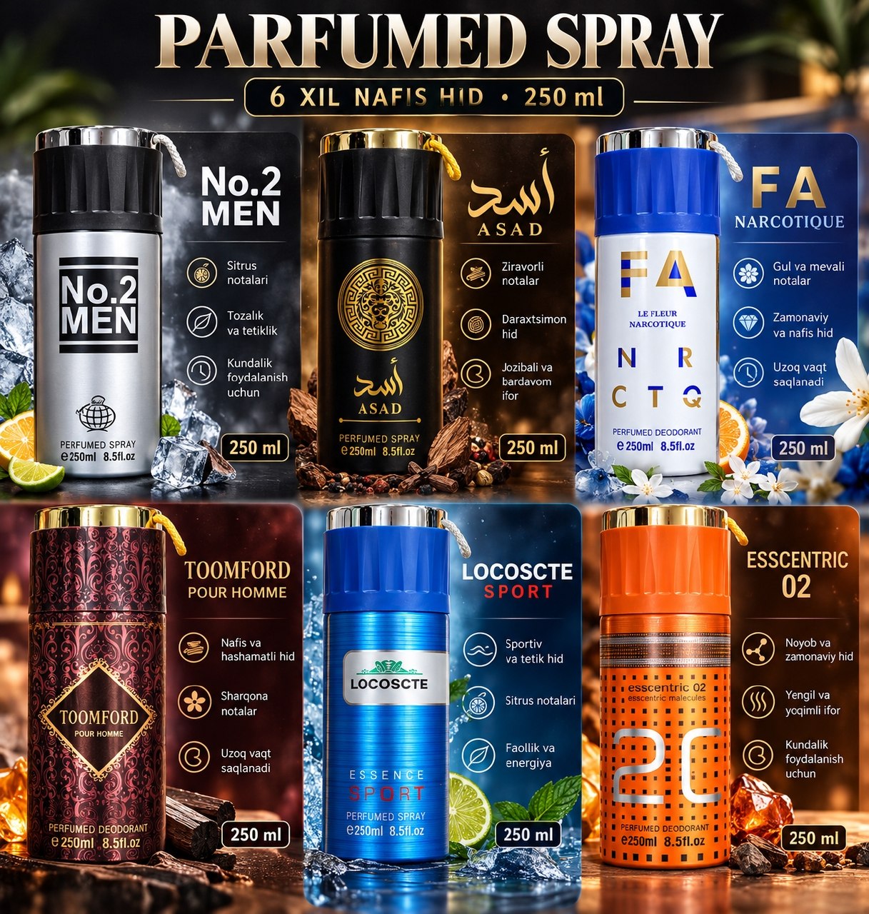 Erkaklar uchun Parfumed Spray — 6 xil hid