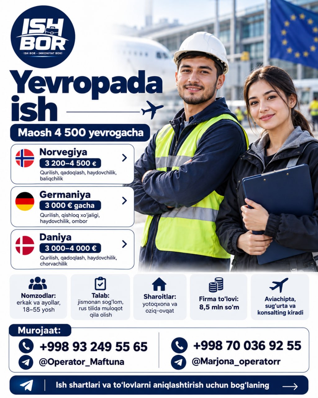 Yevropada vrogacha maoshli ishlar 3 ta davlatda