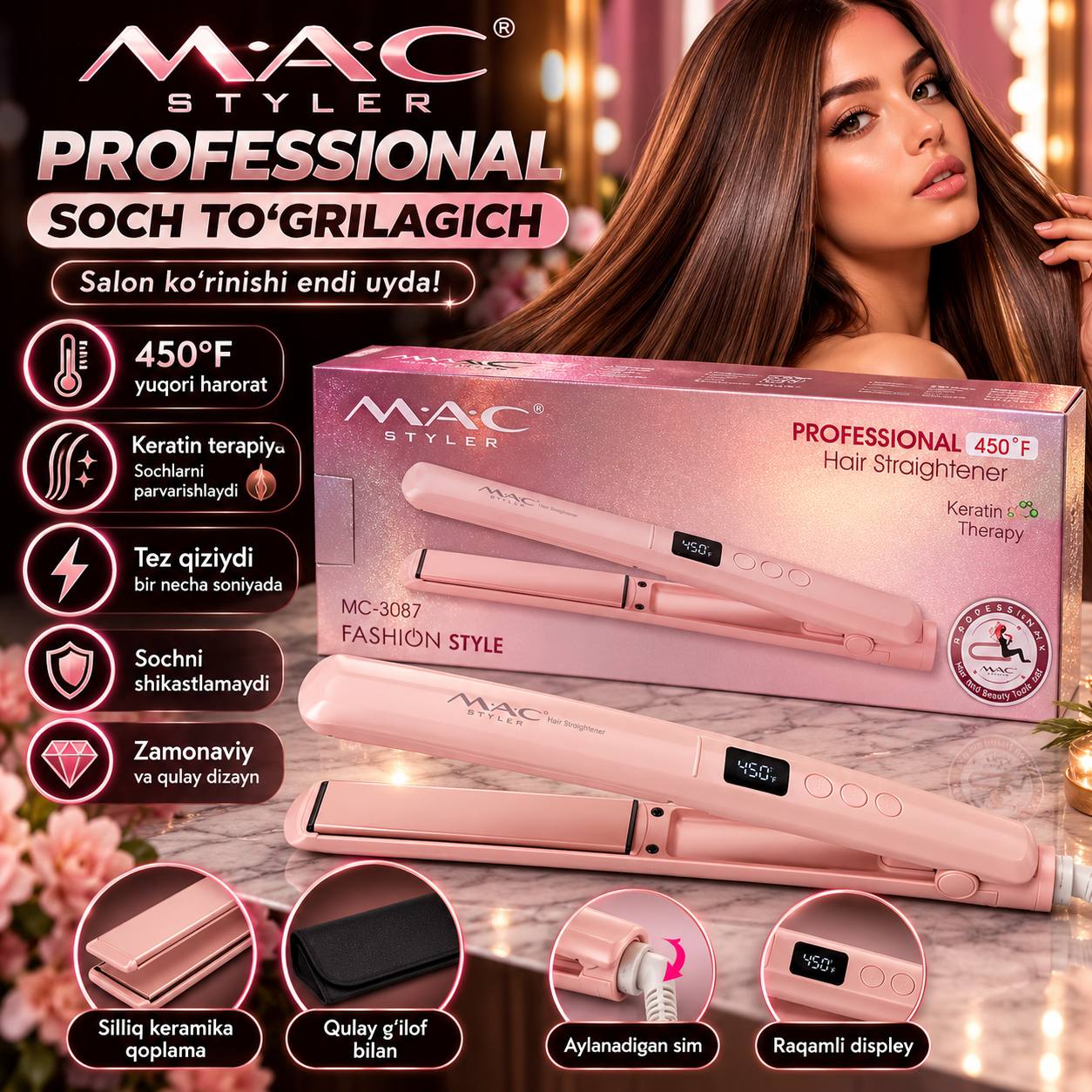 MAC Styler soch to‘g‘rilagich — keratin qoplamali