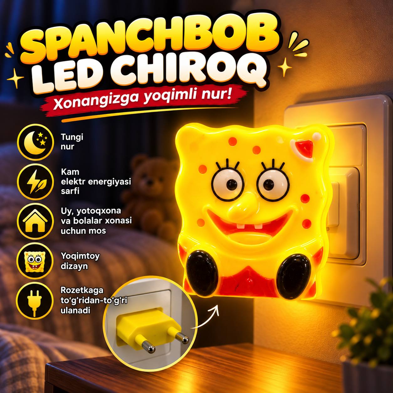 Spanchbob LED chiroq — bolalar uchun