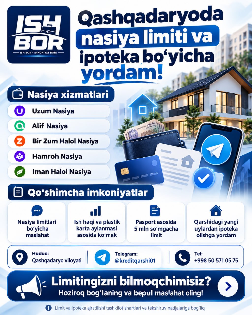 Qashqadaryoda nasiya limitlari va ipoteka bo‘yicha