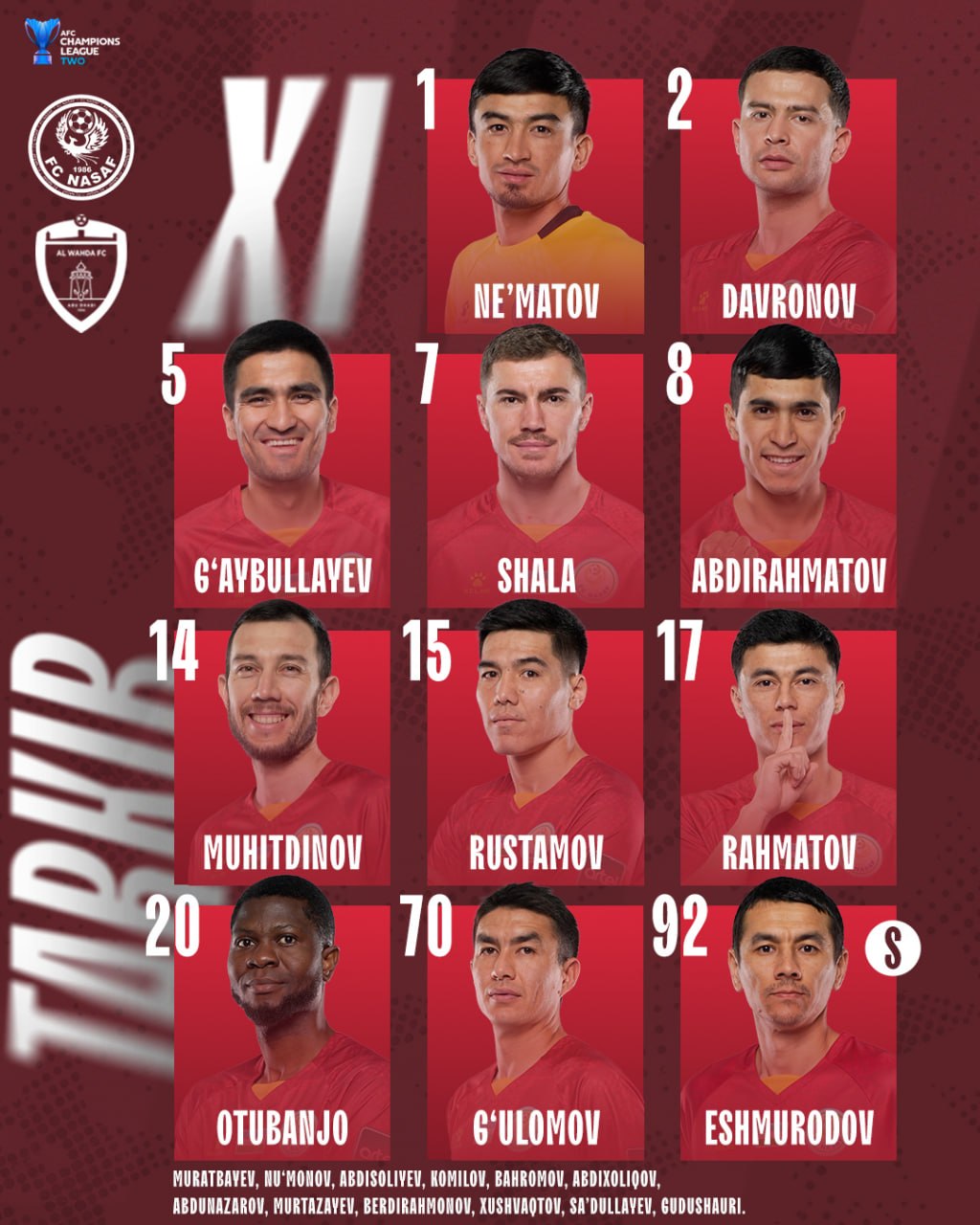 "Al Vahda"ga qarshi tarkibimiz