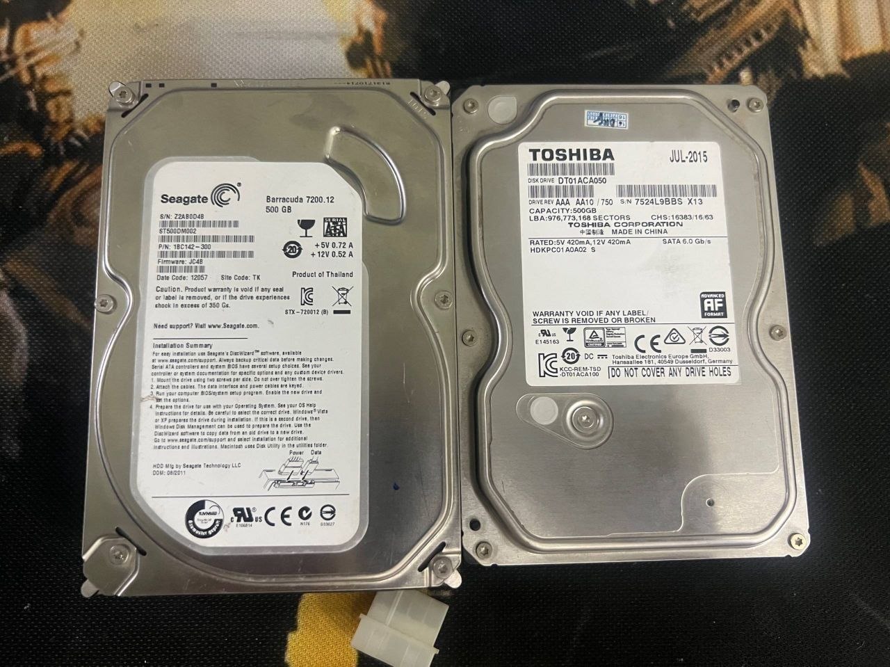 Seagate va Toshiba 500GB HDD, 100% holat