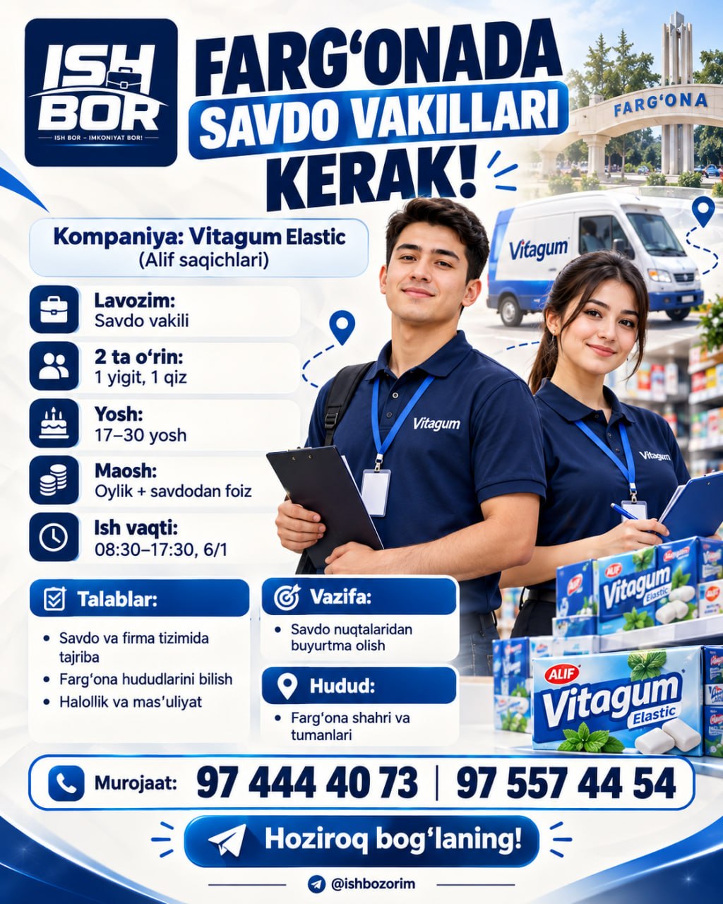 Farg‘onada savdo vakillari kerak Belgilangan maosh +